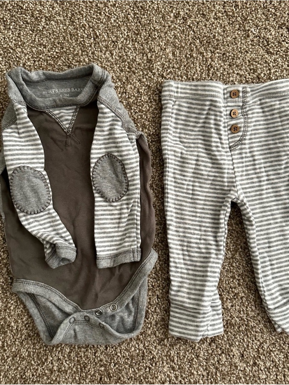 Burt's Bees Baby Gray & Brown Striped Bodysuit and Pants Set
